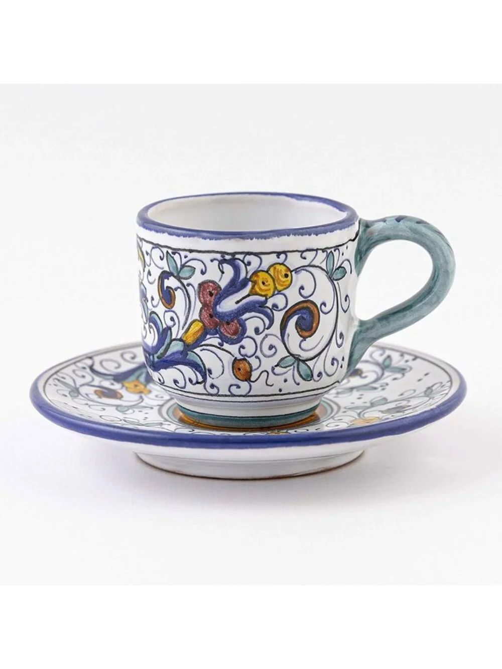 Hand-Painted Italian Ceramic Espresso Cup & Saucer Set - Handmade Coffee Mug